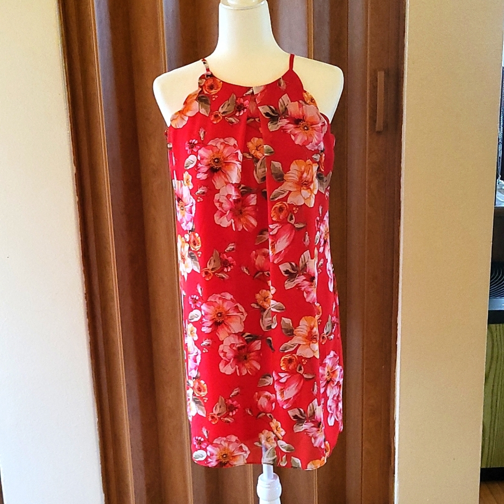 Red lipstick 💄 💋 floral design sundress